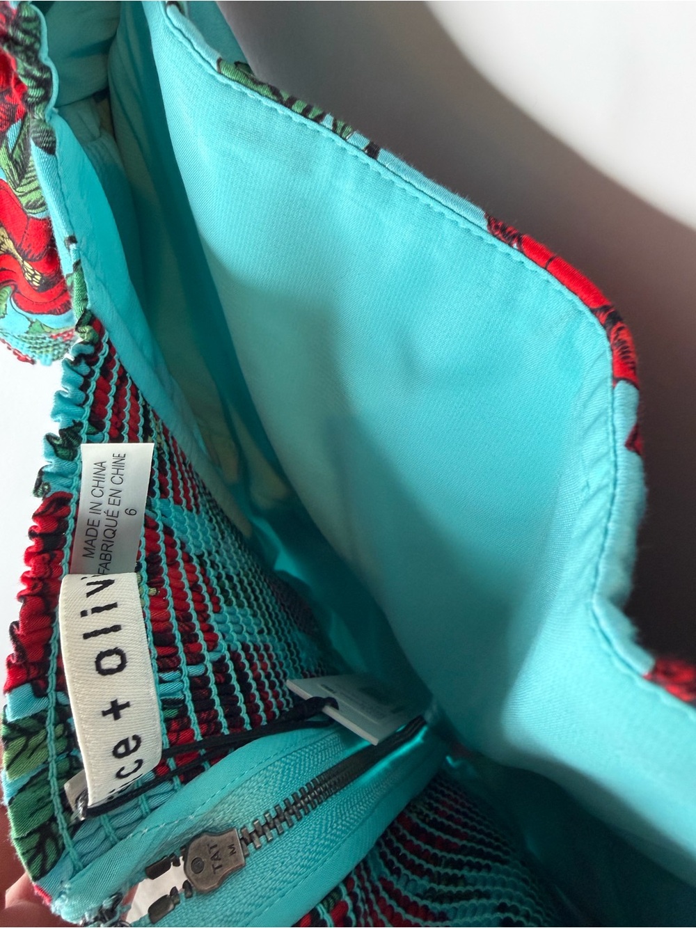 Alice + Olivia Red Floral Mini Dress on Turquoise - Picture 5 of 5